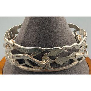 Vintage Modernist Sterling Silver Figural Cuff Bracelet | Interlocking Human For